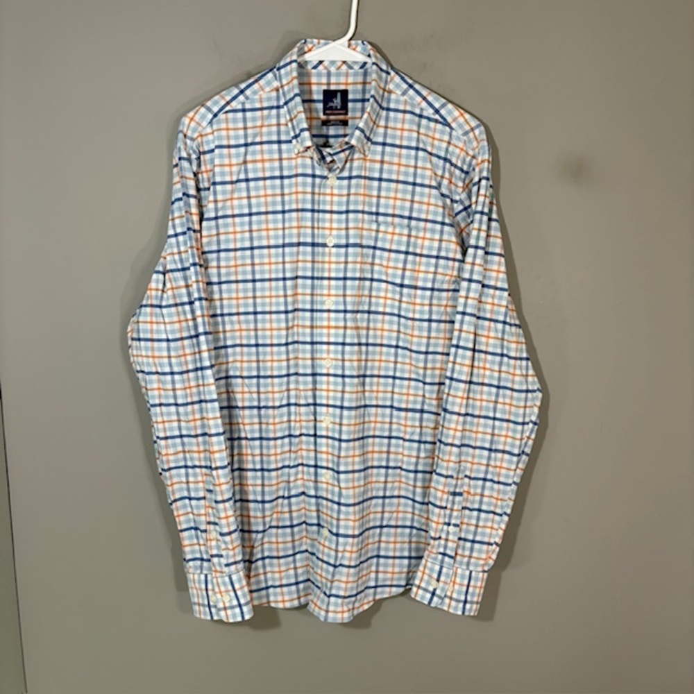 Johnnie-O Prep-Formance Shirt Mens Medium Blue Plaid Long Sleeve Button Up